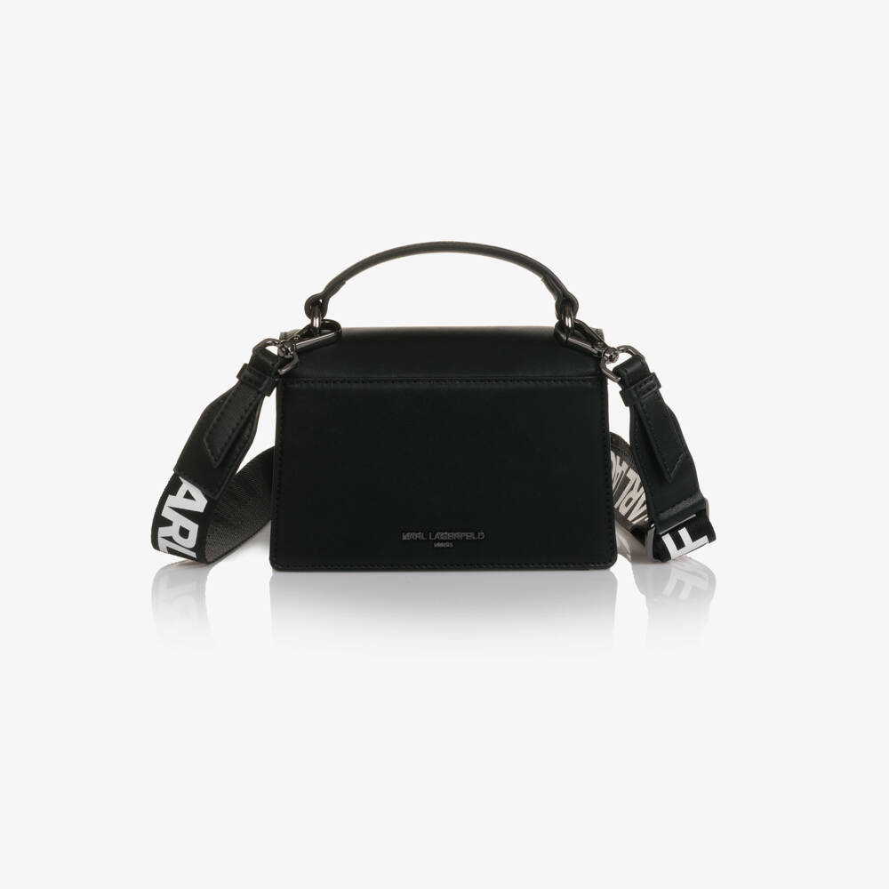 KARL LAGERFELD KIDS-Girls Black Faux Leather Karl Ikonik Bag (17cm) | Childrensalon Outlet