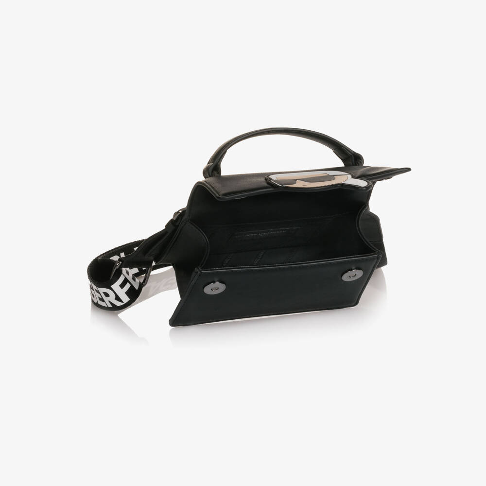 KARL LAGERFELD KIDS-Girls Black Faux Leather Karl Ikonik Bag (17cm) | Childrensalon Outlet