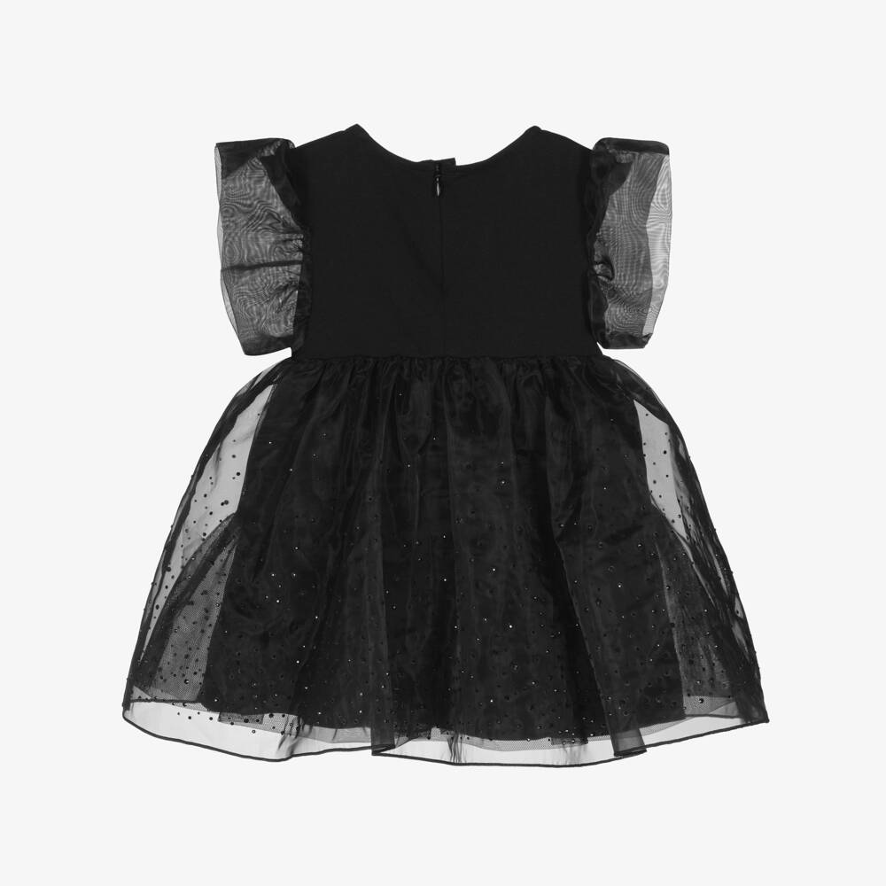 KARL LAGERFELD KIDS-Girls Black Jersey & Organza Dress with Rhinestones | Childrensalon Outlet