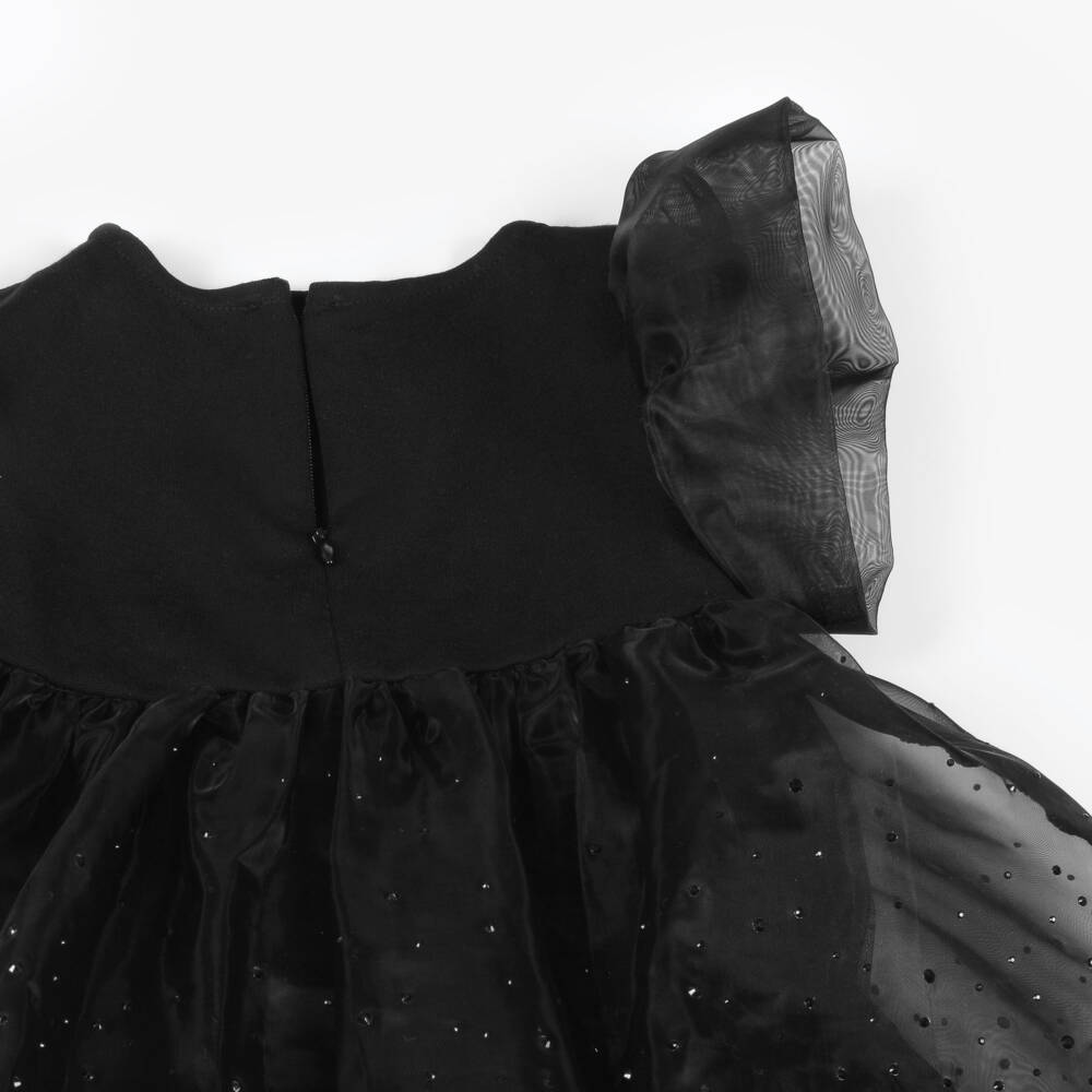KARL LAGERFELD KIDS-Girls Black Jersey & Organza Dress with Rhinestones | Childrensalon Outlet