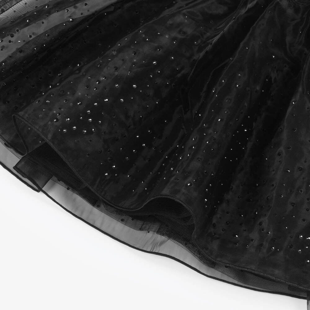 KARL LAGERFELD KIDS-Girls Black Jersey & Organza Dress with Rhinestones | Childrensalon Outlet
