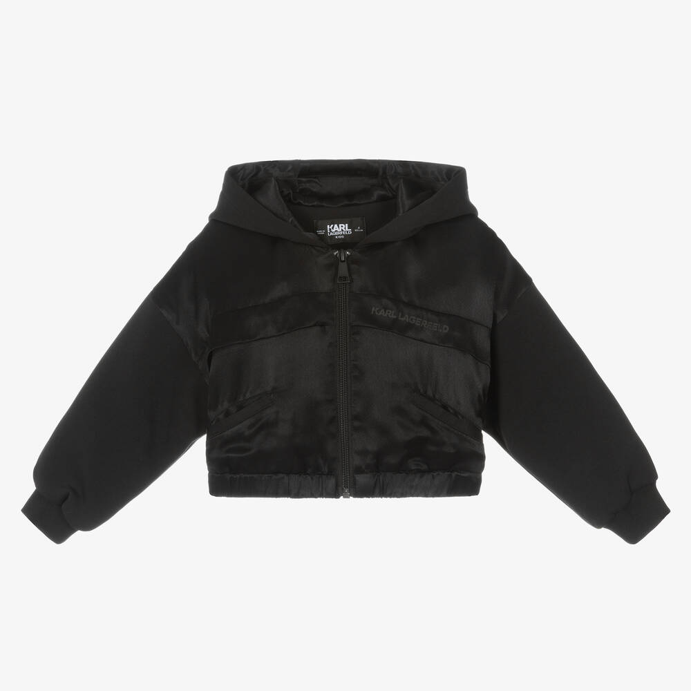 KARL LAGERFELD KIDS - Sweat à capuche jersey noir zippé | Childrensalon