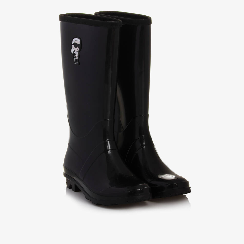 KARL LAGERFELD KIDS - Bottes de pluie noires Karl Ikonik | Childrensalon