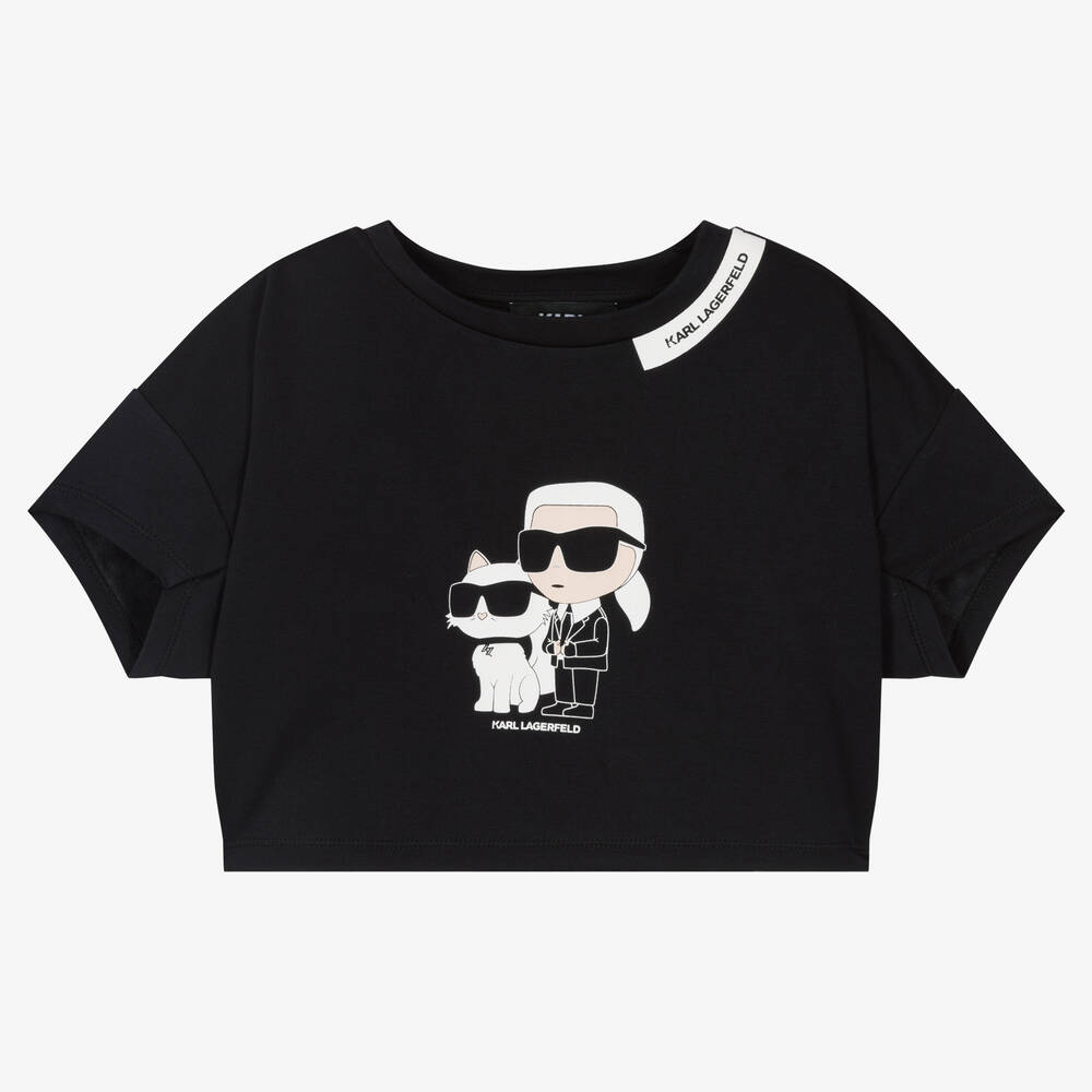 KARL LAGERFELD KIDS - Girls Black Karl Ikonik T-Shirt | Childrensalon