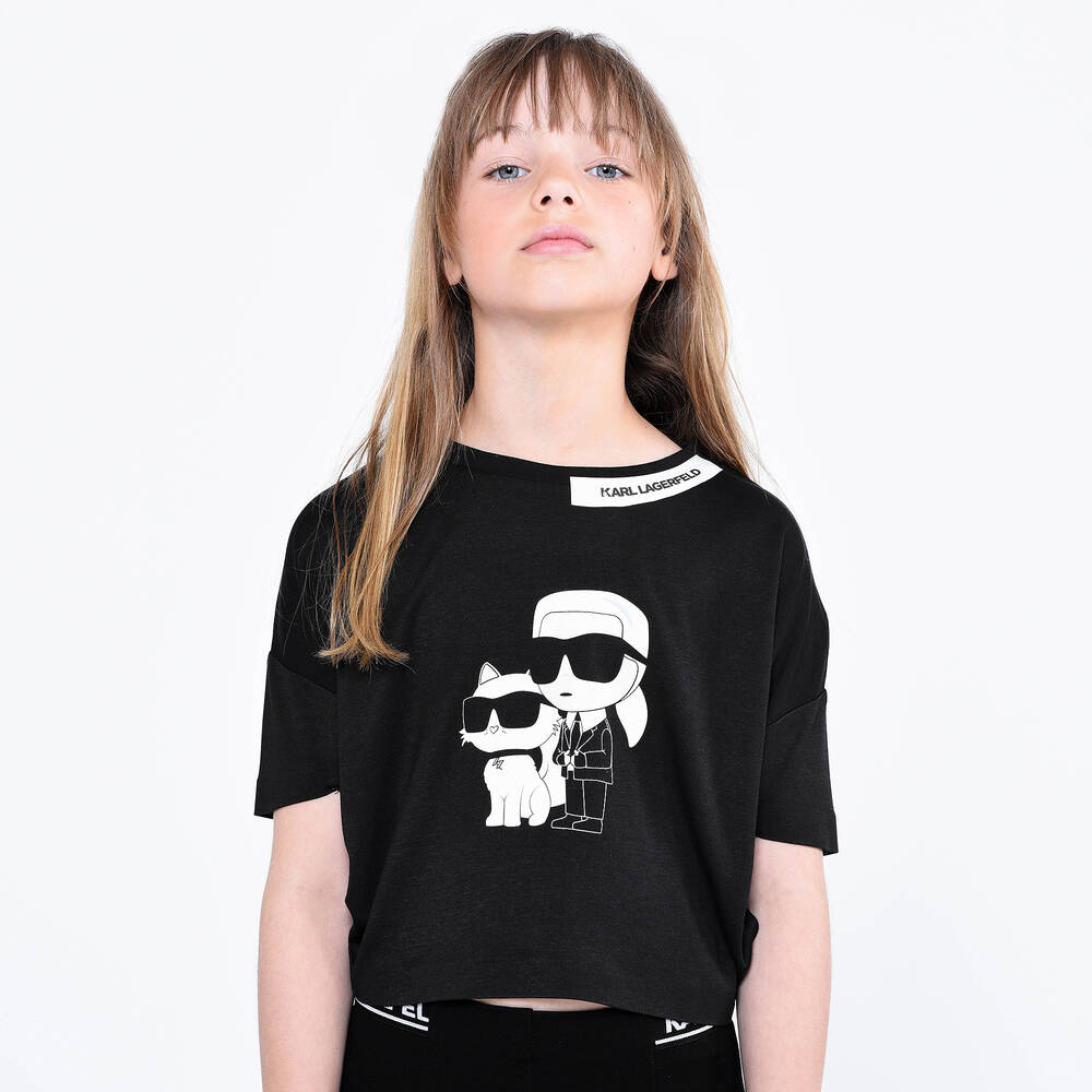 KARL LAGERFELD KIDS Girls Black Karl Ikonik T Shirt