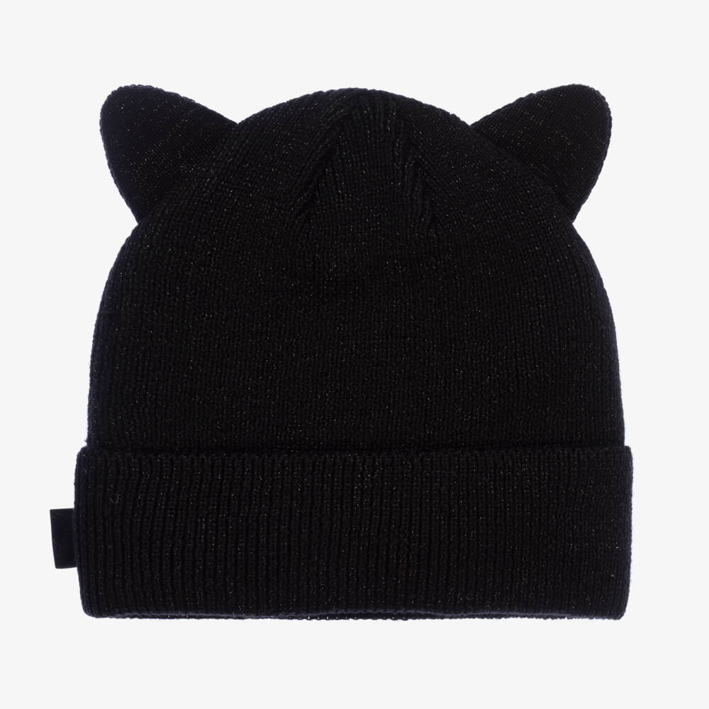 KARL LAGERFELD KIDS-Girls Black Knit Cat Ears Beanie | Childrensalon Outlet