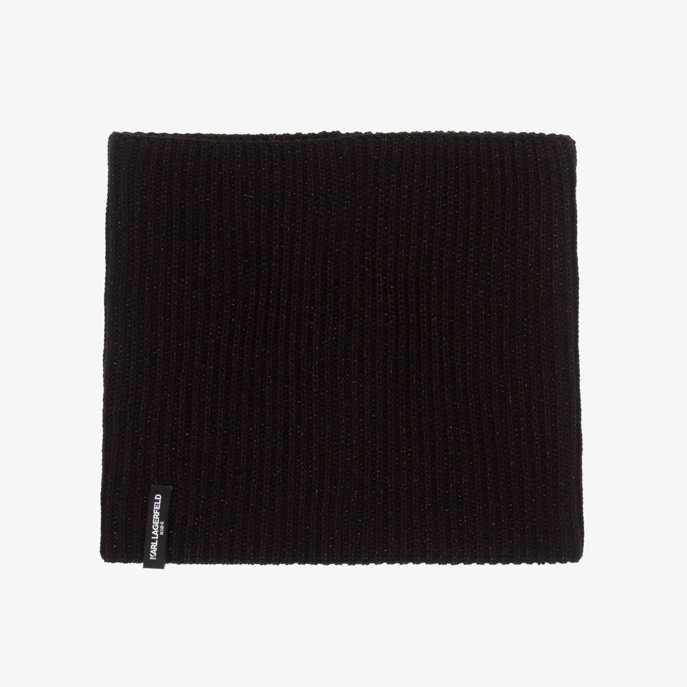 KARL LAGERFELD KIDS-طقم قبعة وشال أسود محبوك للبنات | Childrensalon Outlet