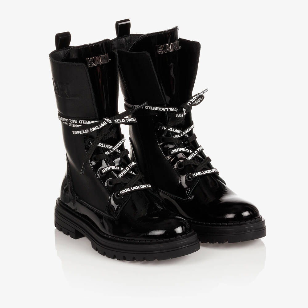 KARL LAGERFELD KIDS - Boots noires en cuir Fille | Childrensalon