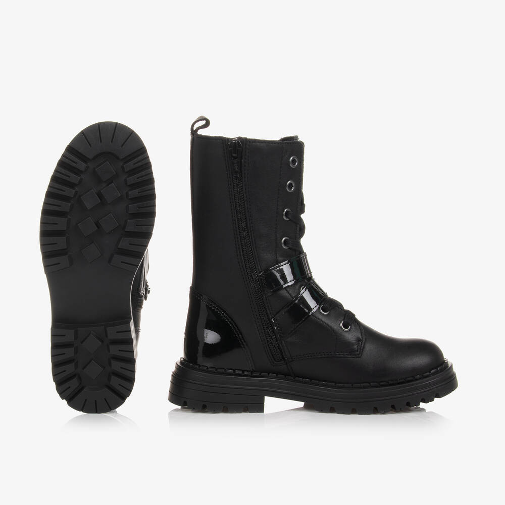 KARL LAGERFELD KIDS-Girls Black Leather Lace-Up Boots | Childrensalon Outlet