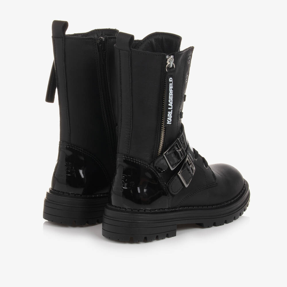 KARL LAGERFELD KIDS-Girls Black Leather Lace-Up Boots | Childrensalon Outlet