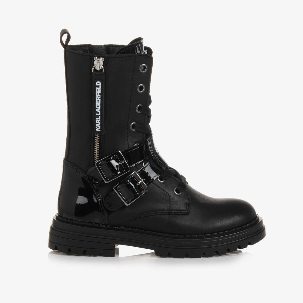 KARL LAGERFELD KIDS-Girls Black Leather Lace-Up Boots | Childrensalon Outlet