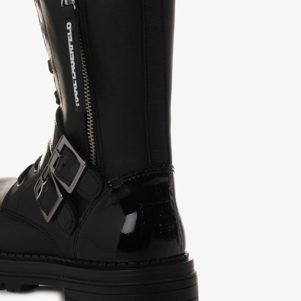 KARL LAGERFELD KIDS - Girls Black Leather Lace-Up Boots KARL LAGERFELD KIDS - Girls Black Leather Lace-Up Boots
