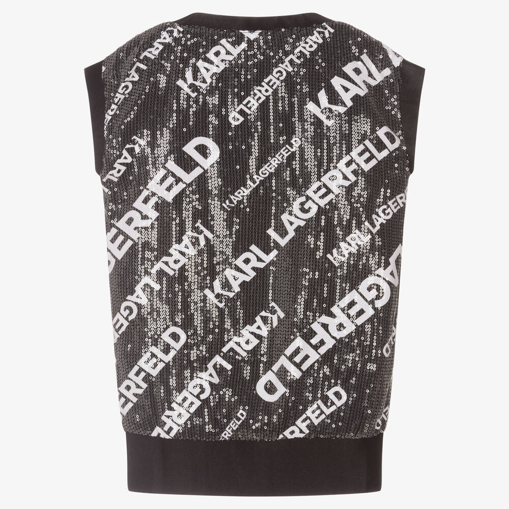 KARL LAGERFELD KIDS-Girls Black Logo Sequinned Dress | Childrensalon Outlet