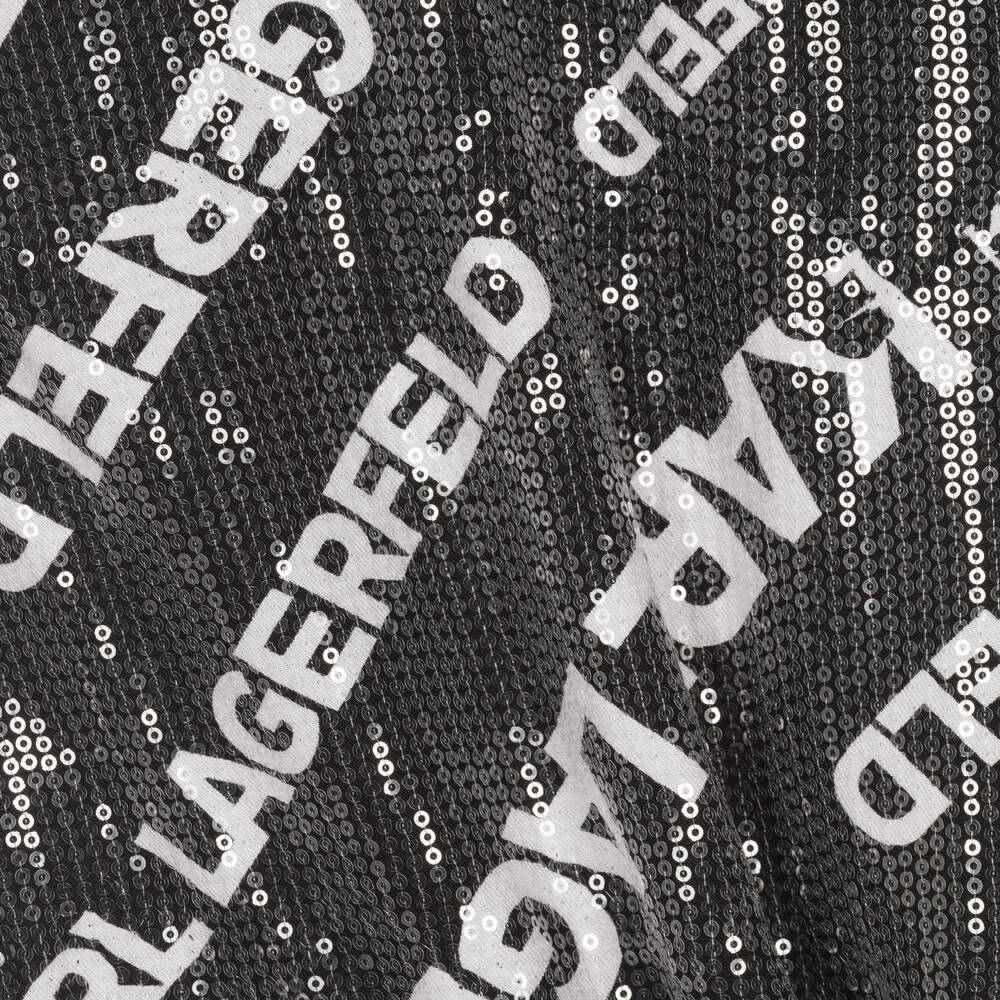 KARL LAGERFELD KIDS-Girls Black Logo Sequinned Dress | Childrensalon Outlet
