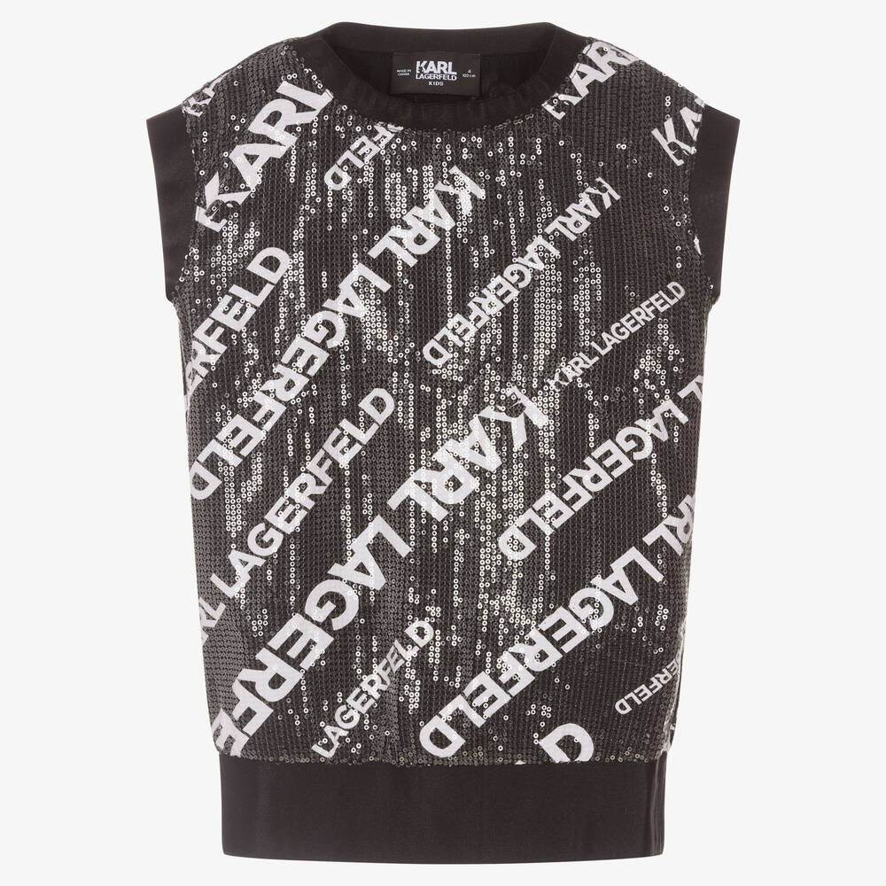 KARL LAGERFELD KIDS-Girls Black Logo Sequinned Dress | Childrensalon Outlet