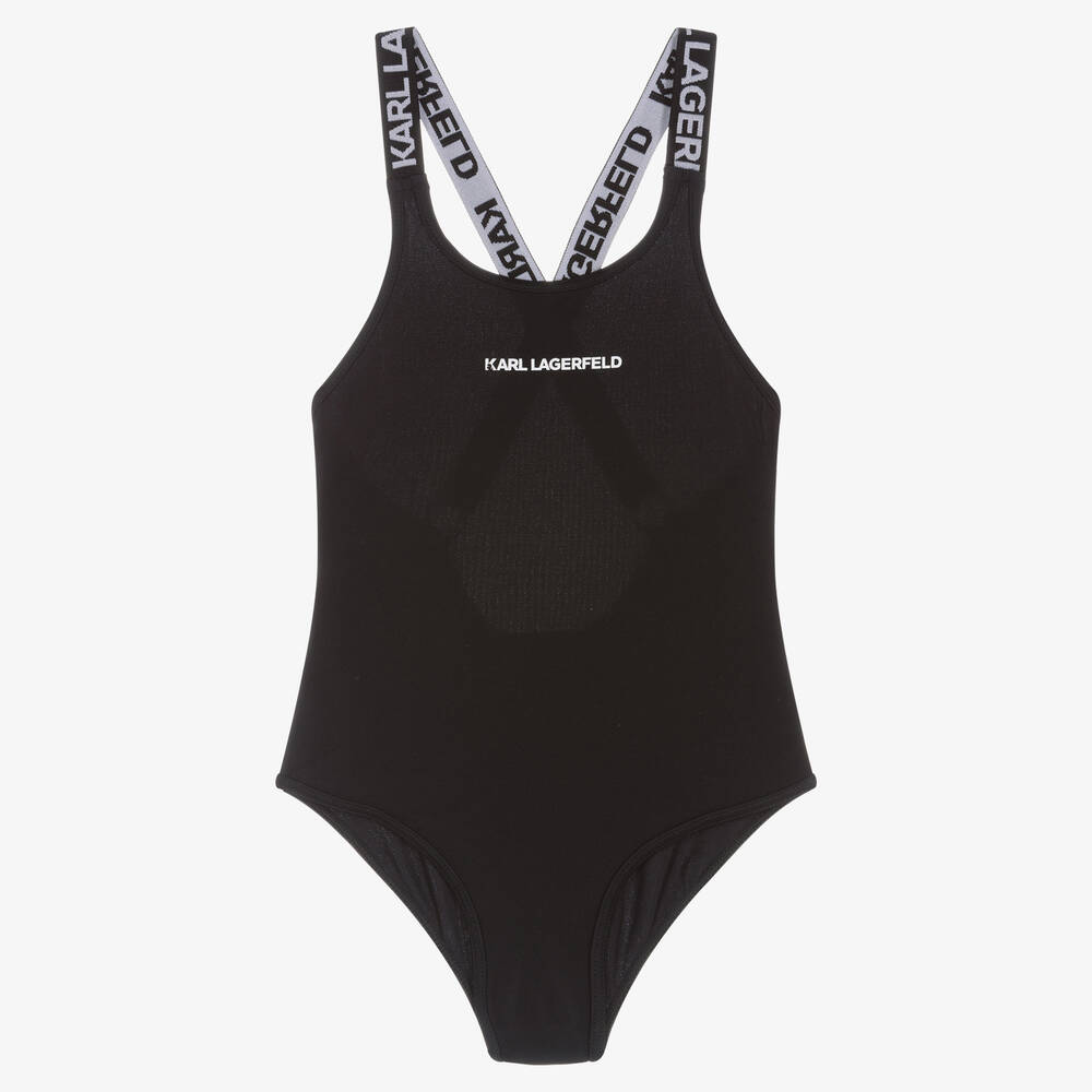 KARL LAGERFELD KIDS - Girls Black  Logo Swimsuit | Childrensalon