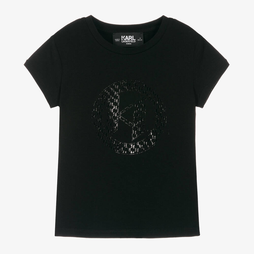 KARL LAGERFELD KIDS - Girls Black Logo T-Shirt | Childrensalon