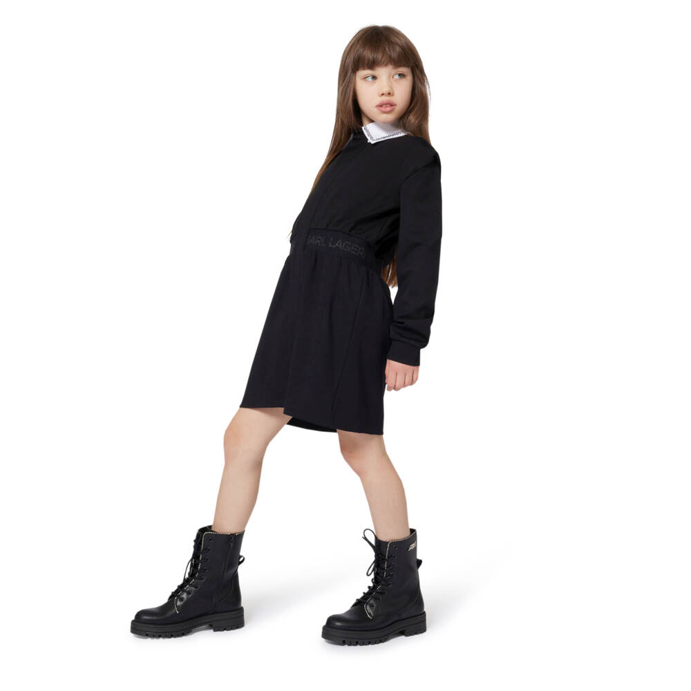 KARL LAGERFELD KIDS-فستان ميلانو أسود بأكمام طويلة للبنات | Childrensalon Outlet