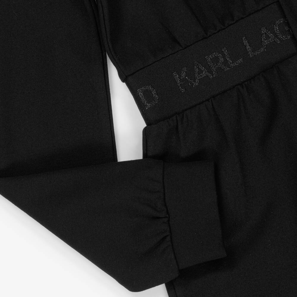 KARL LAGERFELD KIDS-Girls Black Milano Jersey Long-Sleeved Dress | Childrensalon Outlet