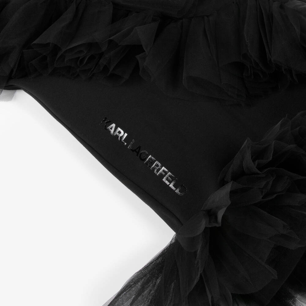 KARL LAGERFELD KIDS-Girls Black Milano Jersey & Tulle Ruffle Dress | Childrensalon Outlet