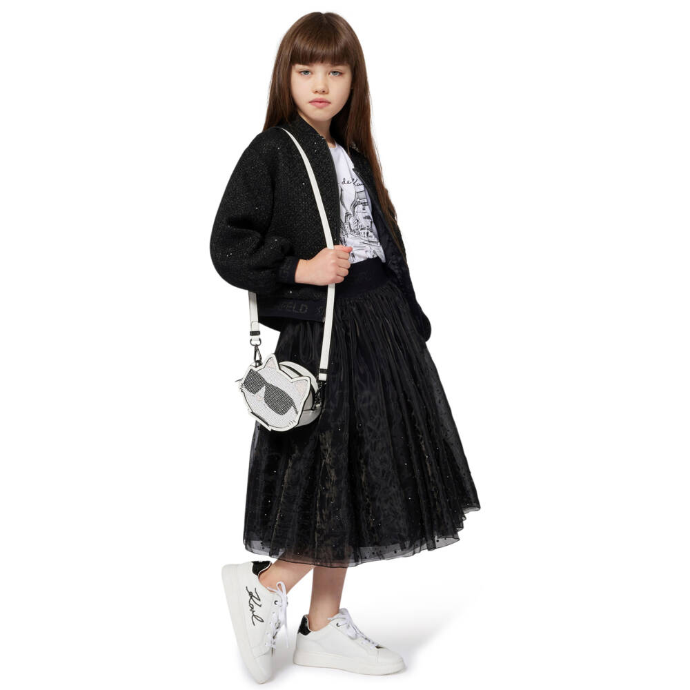 KARL LAGERFELD KIDS-Girls Black Organza Skirt with Rhinestones | Childrensalon Outlet