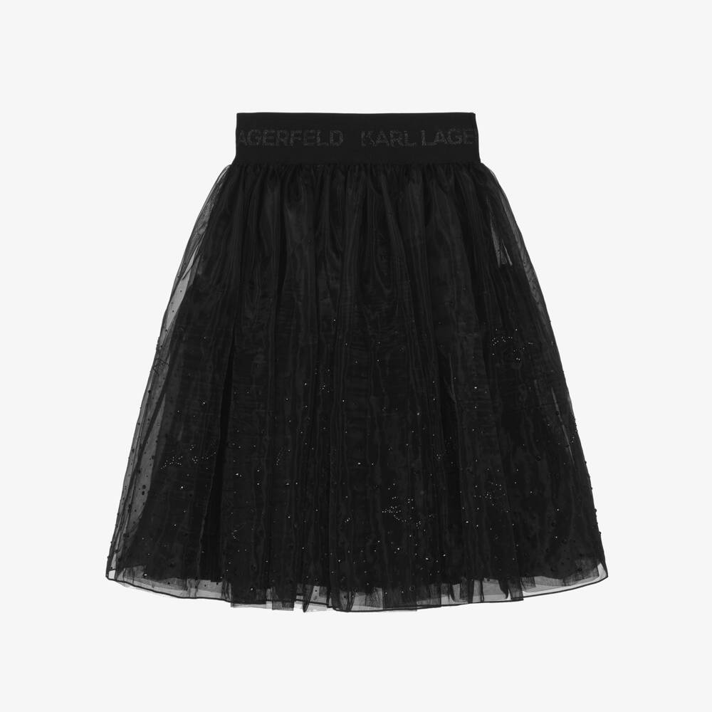 KARL LAGERFELD KIDS-Girls Black Organza Skirt with Rhinestones | Childrensalon Outlet