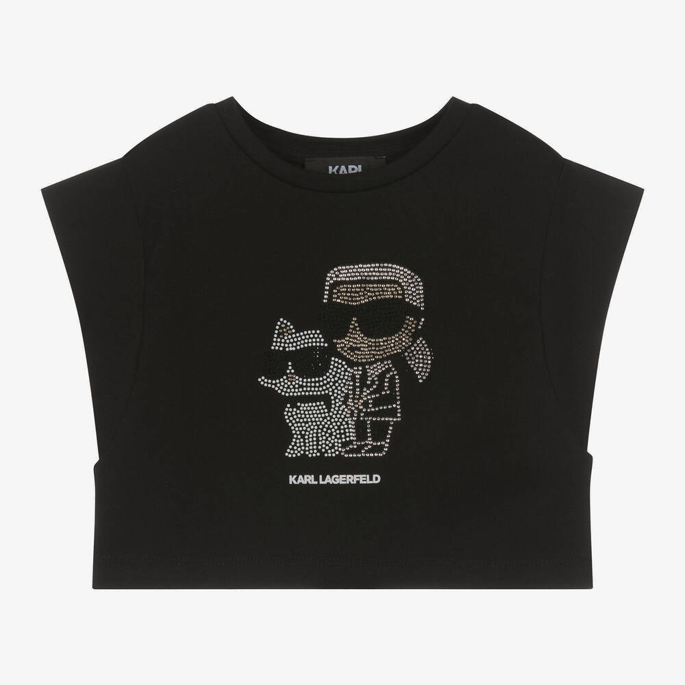 KARL LAGERFELD KIDS-Girls Black Rhinestone Karl Ikonik T-Shirt | Childrensalon Outlet
