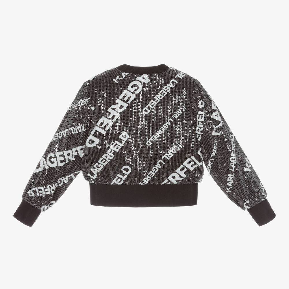 كارل لاغرفيلد كيدز-جاكيت بومبر فيسكوز مزين بترتر لون أسود للبنات | Childrensalon Outlet