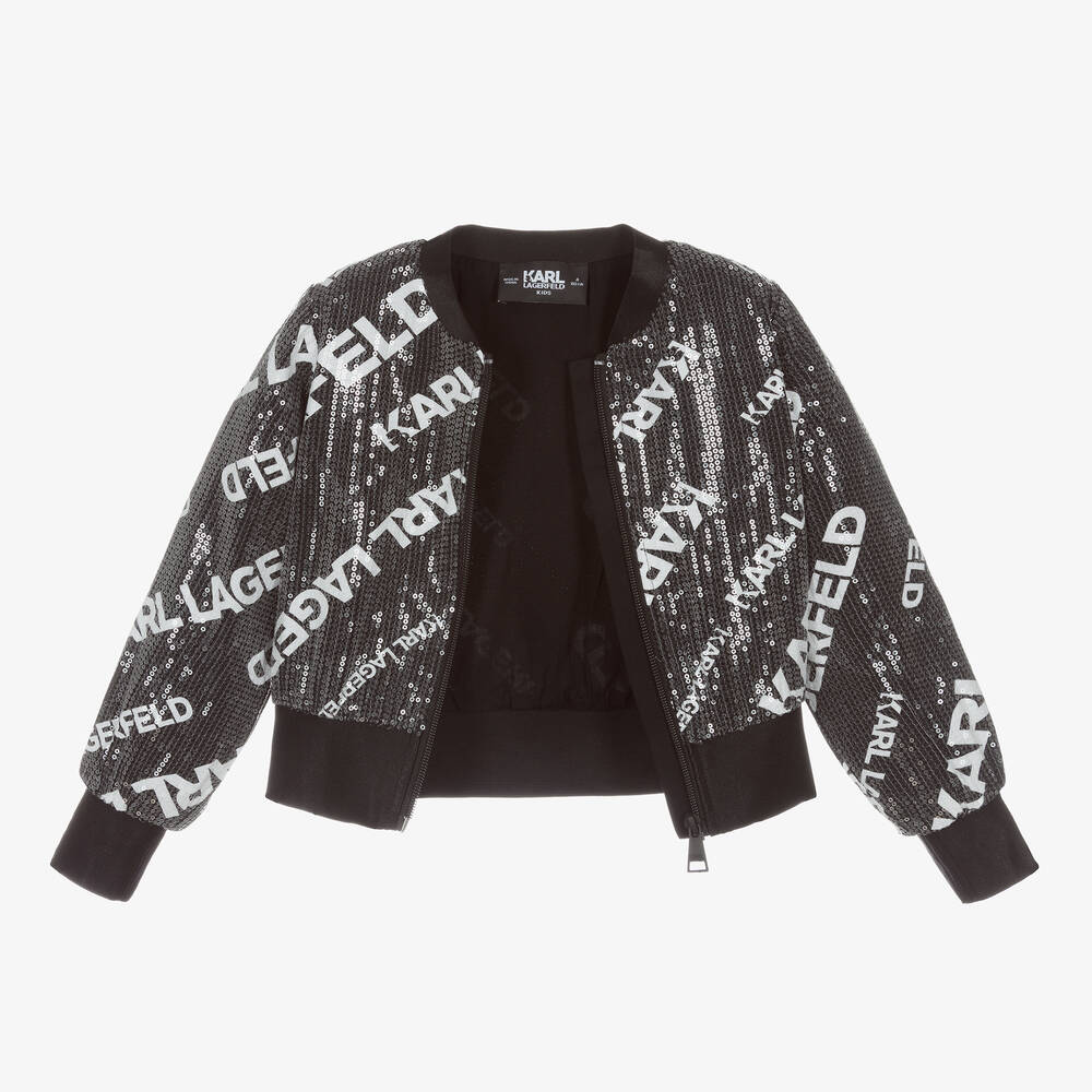 KARL LAGERFELD KIDS Girls Black Sequin Bomber Jacket