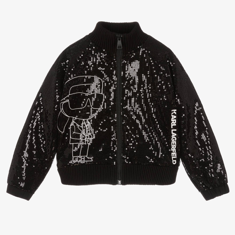 KARL LAGERFELD KIDS-Girls Black Sequin Karl Ikonik Jacket | Childrensalon Outlet