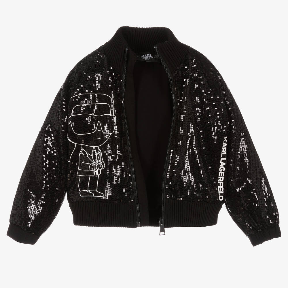KARL LAGERFELD KIDS-Girls Black Sequin Karl Ikonik Jacket | Childrensalon Outlet