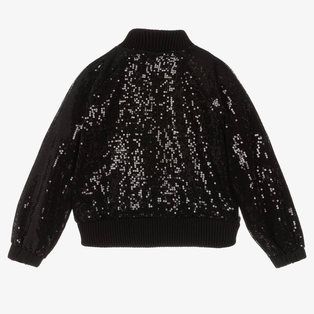 KARL LAGERFELD KIDS-Girls Black Sequin Karl Ikonik Jacket | Childrensalon Outlet