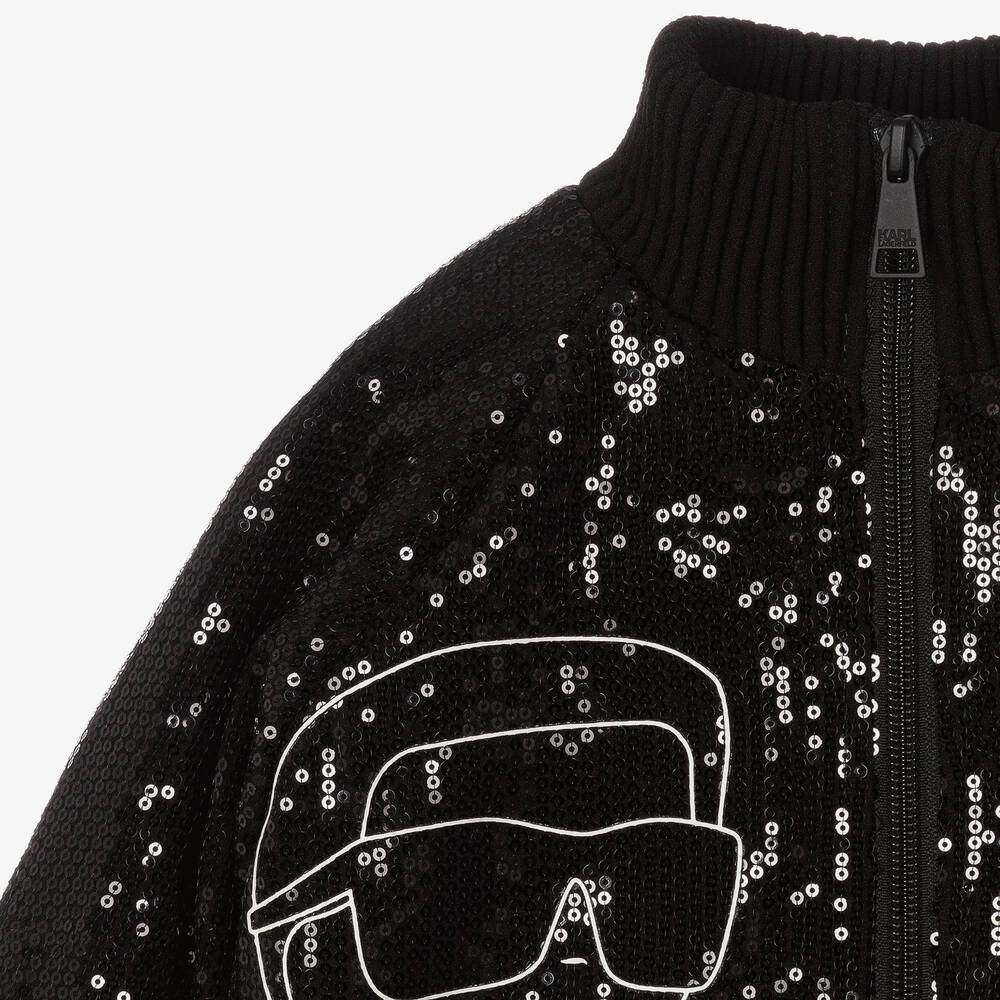 KARL LAGERFELD KIDS-Girls Black Sequin Karl Ikonik Jacket | Childrensalon Outlet