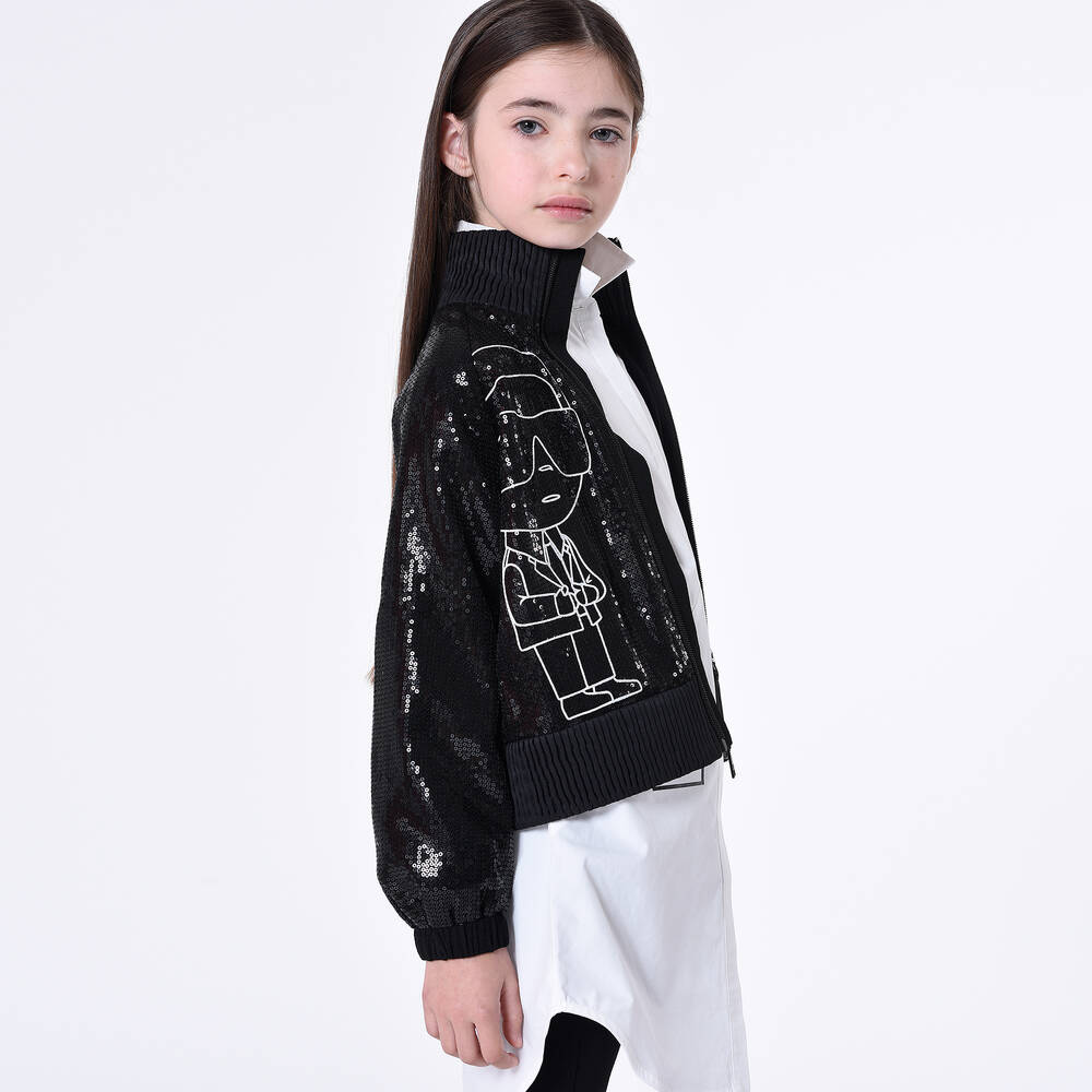 KARL LAGERFELD KIDS-Girls Black Sequin Karl Ikonik Jacket | Childrensalon Outlet