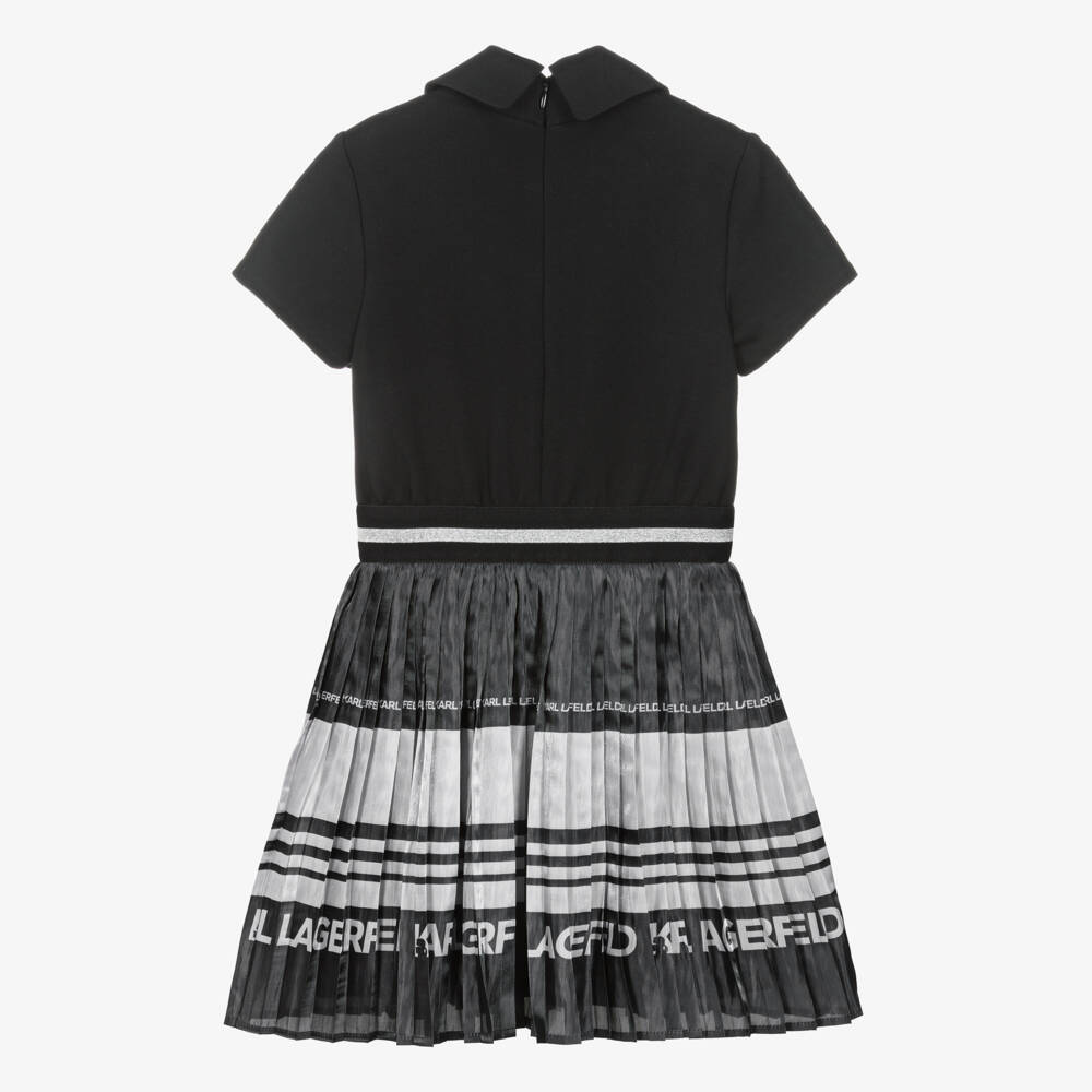 KARL LAGERFELD KIDS-فستان أسود وفضي مطوي للبنات | Childrensalon Outlet
