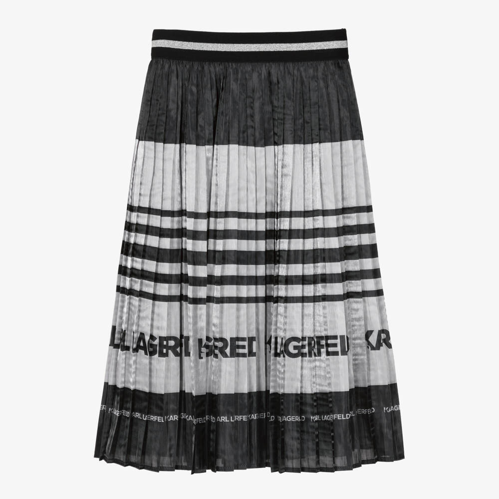 KARL LAGERFELD KIDS-Girls Black & Silver Pleated Logo Skirt | Childrensalon Outlet