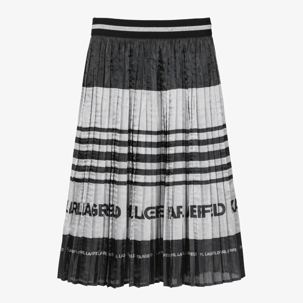KARL LAGERFELD KIDS-تنورة سوداء وفضية مطوية للبنات | Childrensalon Outlet