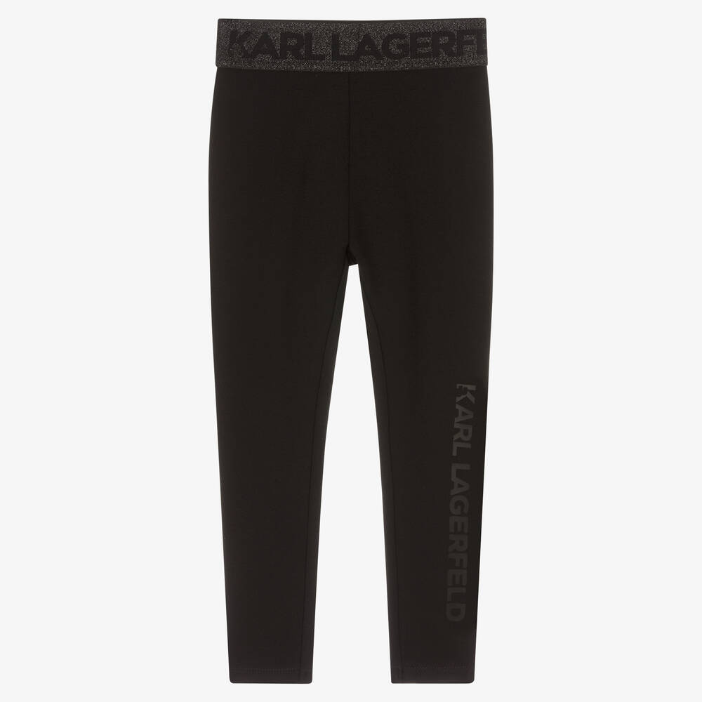 KARL LAGERFELD KIDS-Girls Black Sparkle Waistband Leggings | Childrensalon Outlet