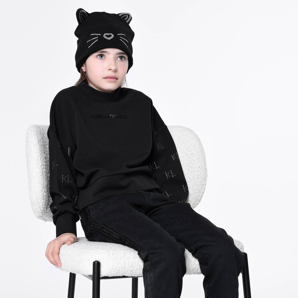 karl lagerfeld トレーナー KARL LAGERFELD KIDS - Girls Black Studded Sweatshirt