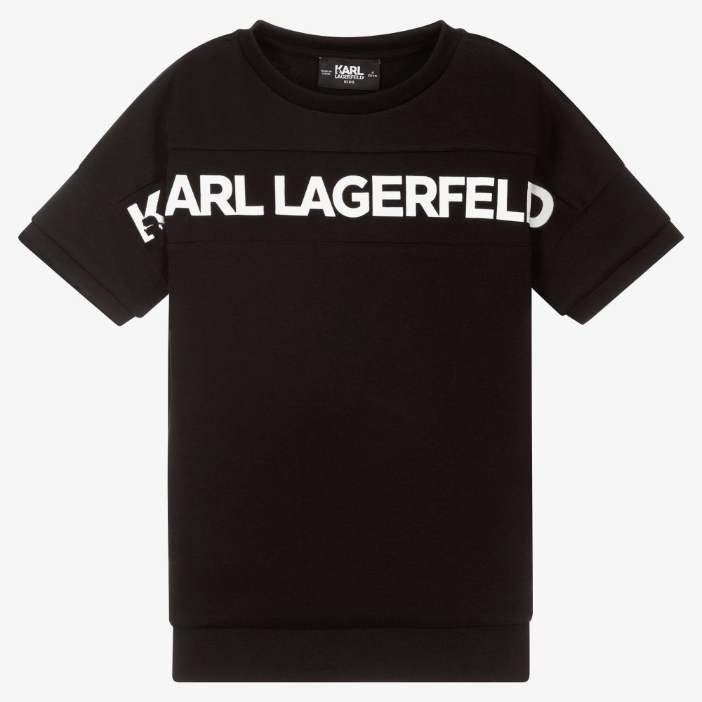 KARL LAGERFELD KIDS - فستان سويتشيرت فيسكوز جيرسي لون أسود | Childrensalon