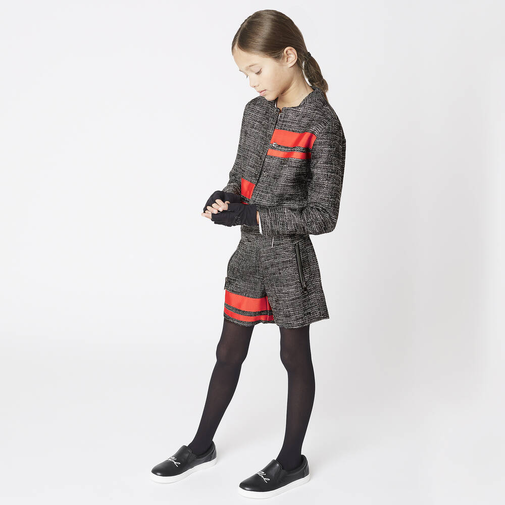KARL LAGERFELD KIDS-Girls Black Tweed Shorts | Childrensalon Outlet