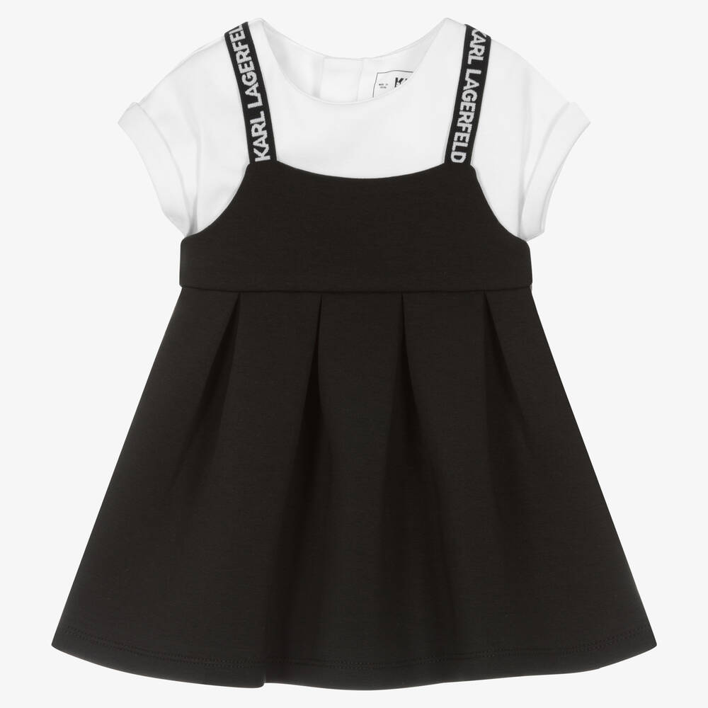 KARL LAGERFELD KIDS - طقم فستان قطن جيرسي لون أسود وأبيض | Childrensalon