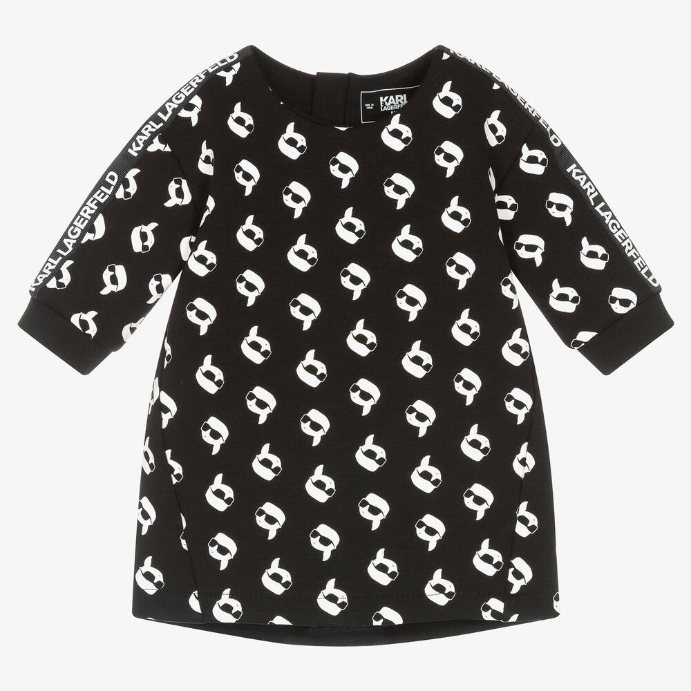 KARL LAGERFELD KIDS - فستان بطبعة كارل أيكونيك قطن لون أسود وأبيض | Childrensalon