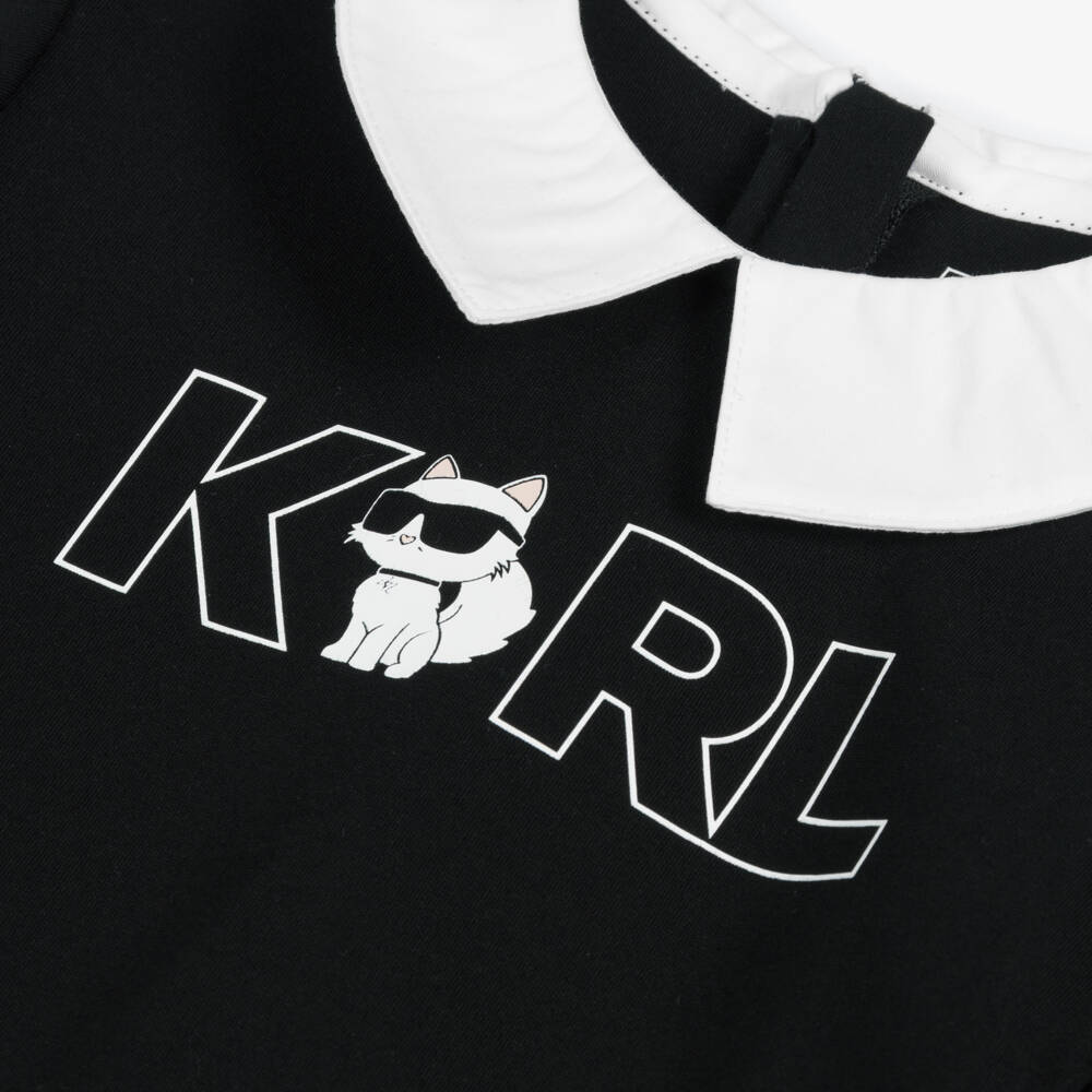 KARL LAGERFELD KIDS-Girls Black & White Layered Milano Jersey Dress | Childrensalon Outlet