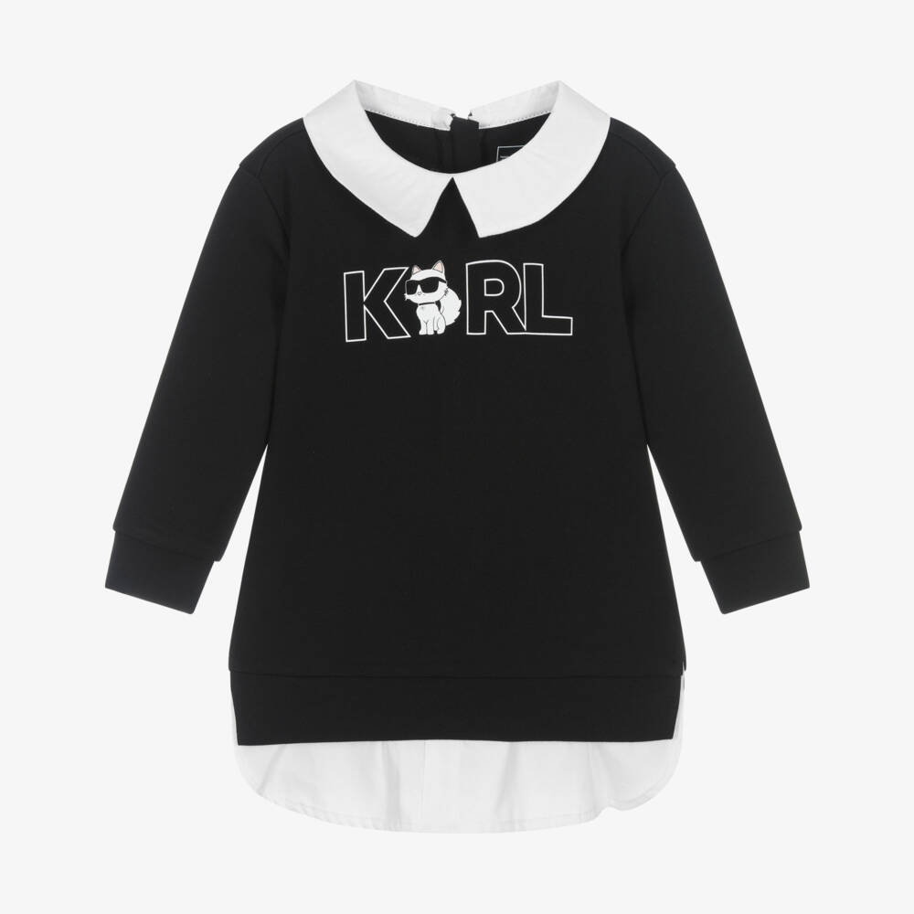 KARL LAGERFELD KIDS-Girls Black & White Layered Milano Jersey Dress | Childrensalon Outlet