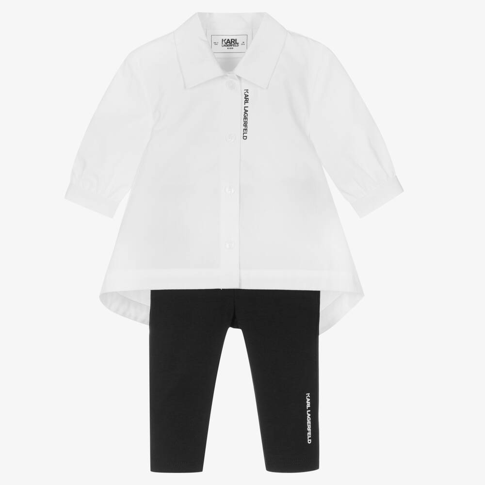 KARL LAGERFELD KIDS - Белая рубашка с черными легинсами для девочек | Childrensalon