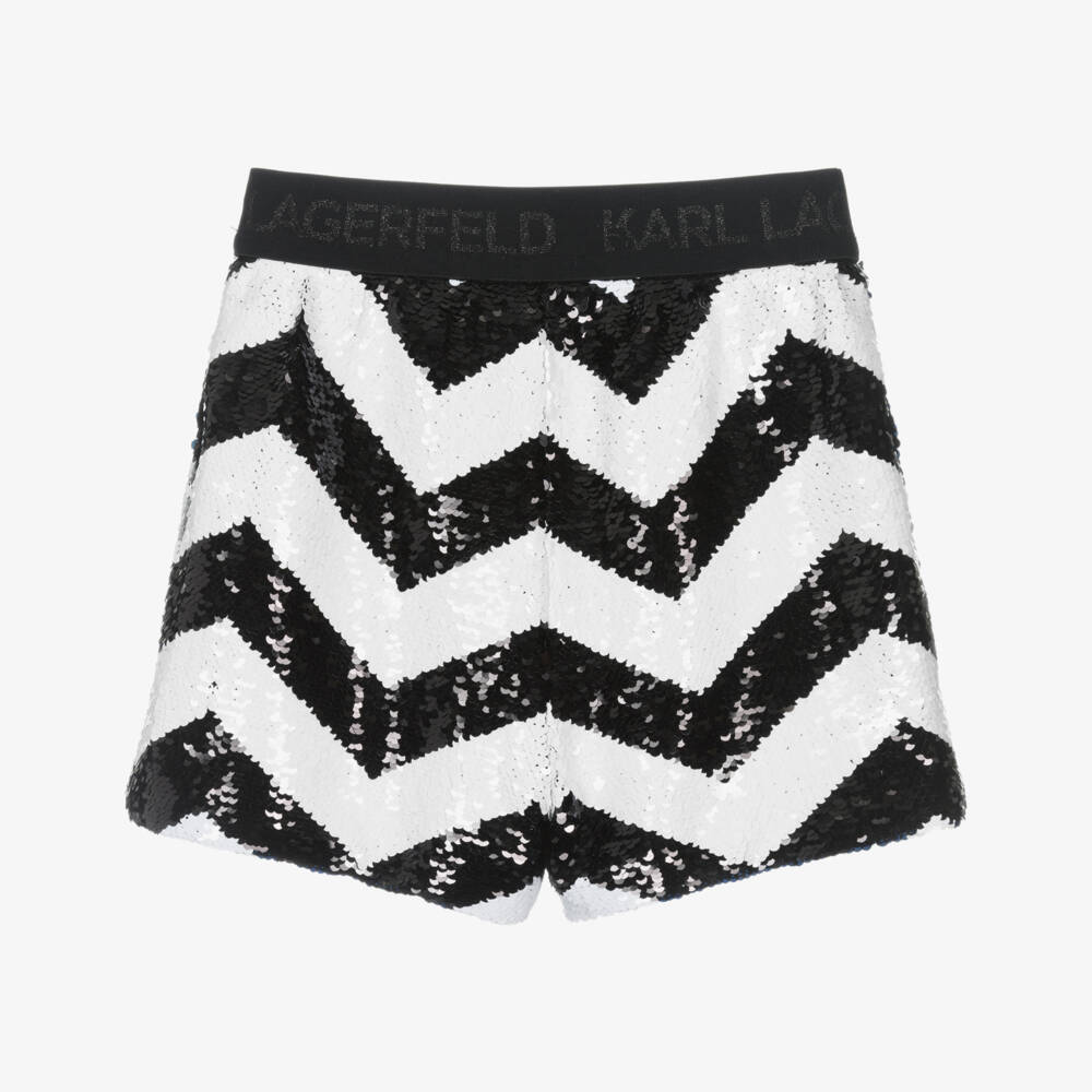 KARL LAGERFELD KIDS-شورت بناتي أسود وأبيض بنقشة متعرجة | Childrensalon Outlet