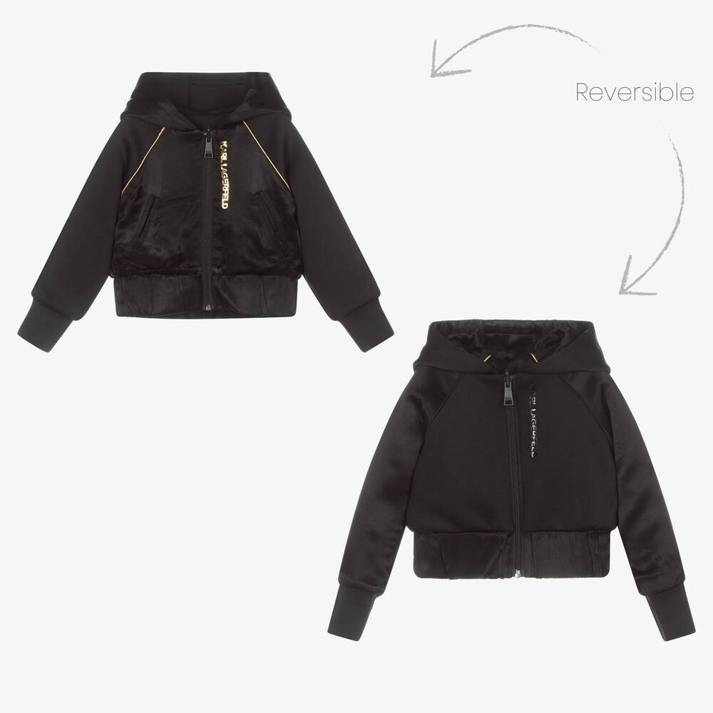 KARL LAGERFELD KIDS-Girls Black Zip-Up Hooded Top | Childrensalon Outlet