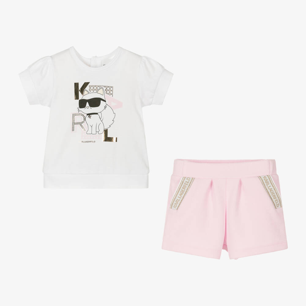 KARL LAGERFELD KIDS-Girls Blush & Ivory Jersey Ensemble | Childrensalon Outlet