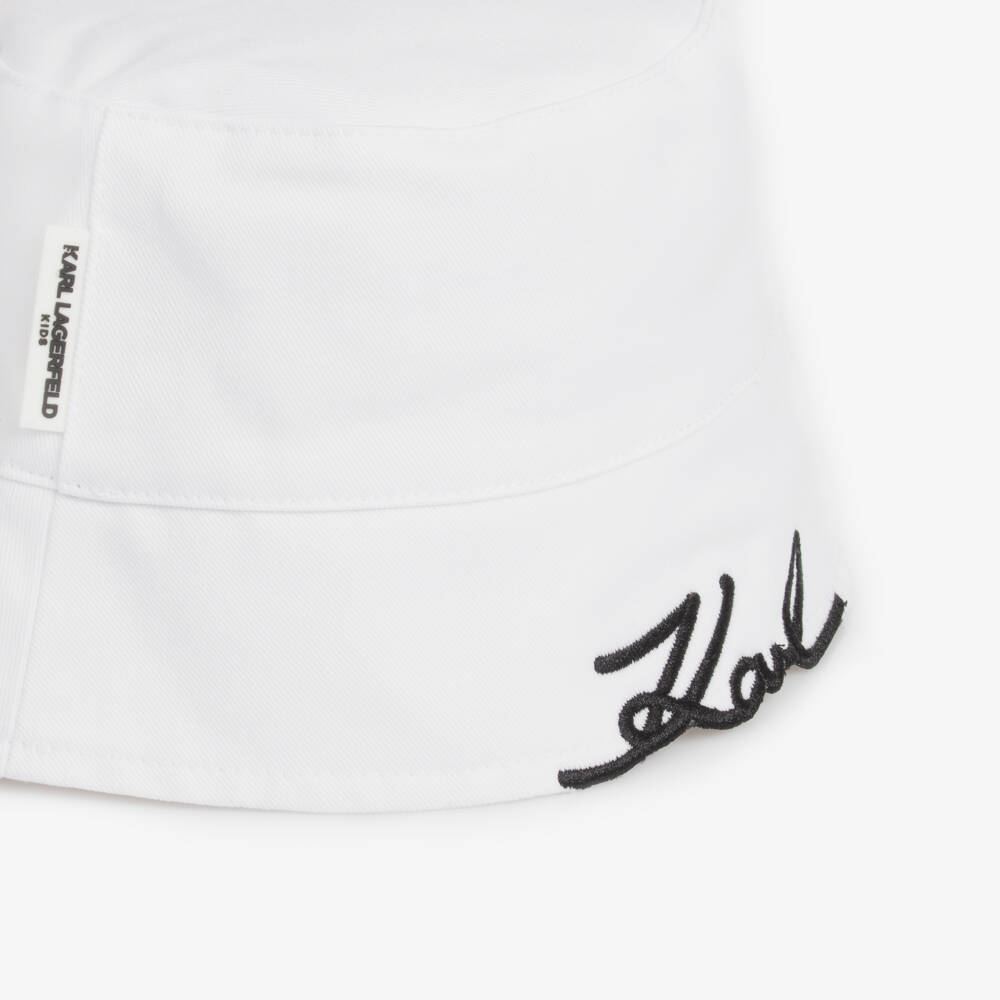 KARL LAGERFELD KIDS-Girls Classic White Cotton Sun Hat | Childrensalon Outlet
